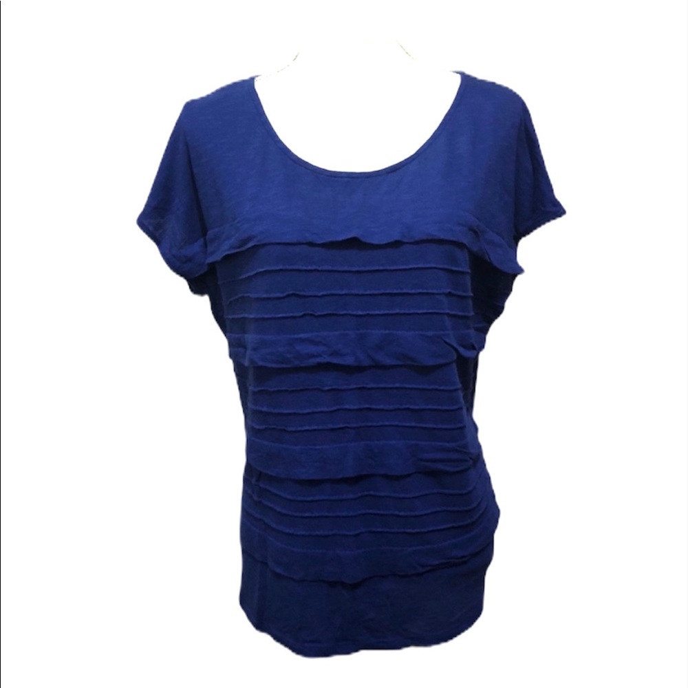 Liz Claiborne Top Size Large Blue Tiered Short Sleeve Blouse EUC